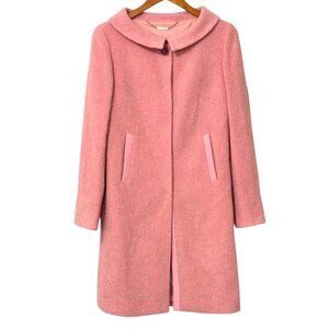 Elie Tahari Pink Wool Boucle Tweed Jacket Coat Long Midi Silk Trim Luxury Size S